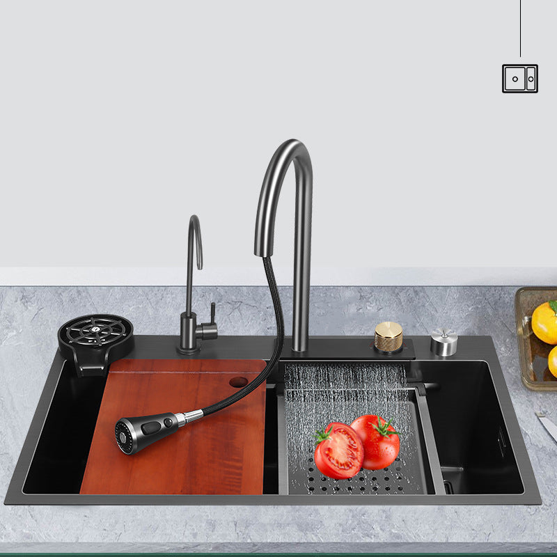 Modern Workstation Ledge Stainless Steel with Accessories and Basket Strainer Bar Sink Clearhalo 'Home Improvement' 'home_improvement' 'home_improvement_kitchen_sinks' 'Kitchen Remodel & Kitchen Fixtures' 'Kitchen Sinks & Faucet Components' 'Kitchen Sinks' 'kitchen_sinks' 6381192