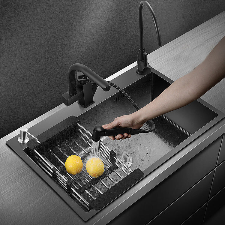 Modern Kitchen Sink Stainless Steel with Grid and Strainer Top-Mount Workstation Ledge Clearhalo 'Home Improvement' 'home_improvement' 'home_improvement_kitchen_sinks' 'Kitchen Remodel & Kitchen Fixtures' 'Kitchen Sinks & Faucet Components' 'Kitchen Sinks' 'kitchen_sinks' 6381217