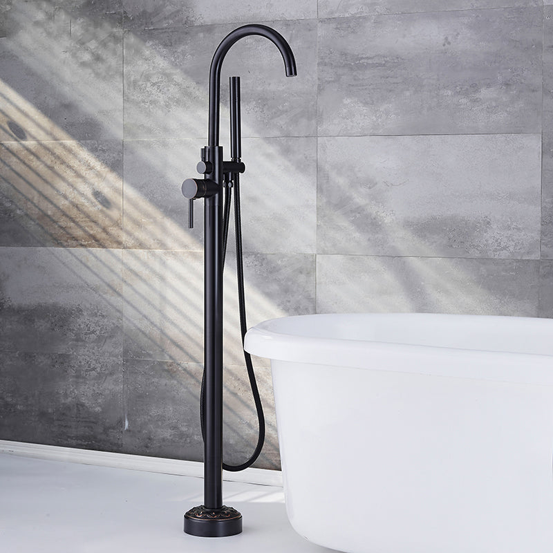 Floor Mounted Metal Freestanding Tub Filler Single Handle Freestanding Faucet with Hose Clearhalo 'Bathroom Remodel & Bathroom Fixtures' 'Bathtub Faucets' 'bathtub_faucets' 'Home Improvement' 'home_improvement' 'home_improvement_bathtub_faucets' 6381534