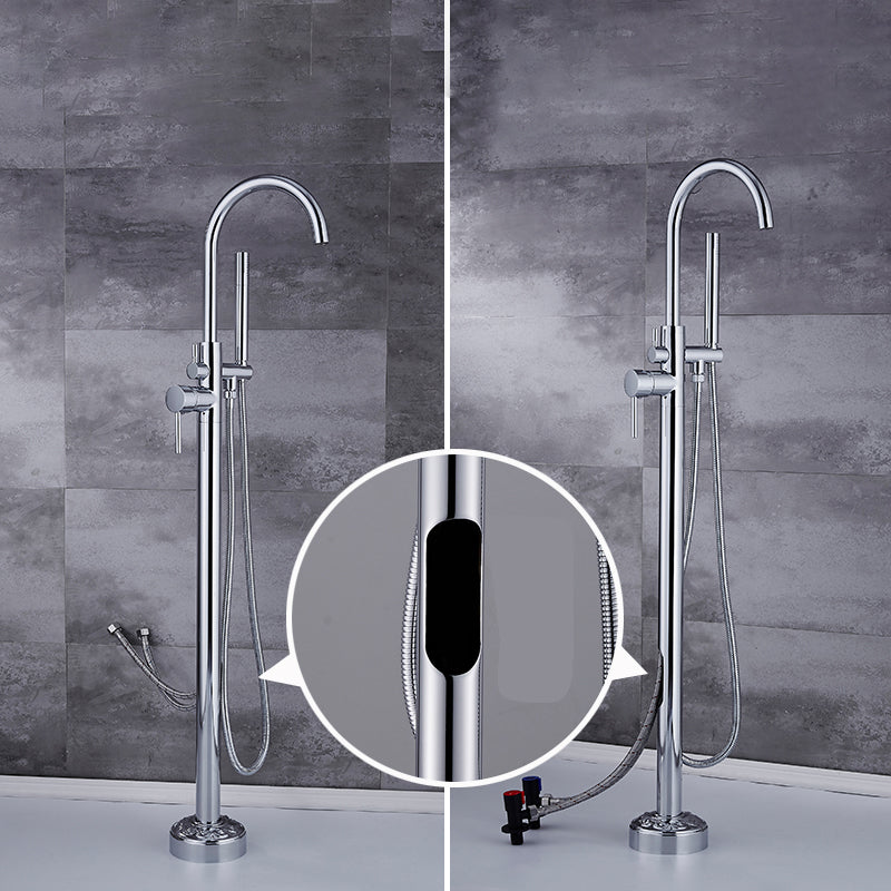 Floor Mounted Metal Freestanding Tub Filler Single Handle Freestanding Faucet with Hose Clearhalo 'Bathroom Remodel & Bathroom Fixtures' 'Bathtub Faucets' 'bathtub_faucets' 'Home Improvement' 'home_improvement' 'home_improvement_bathtub_faucets' 6381536