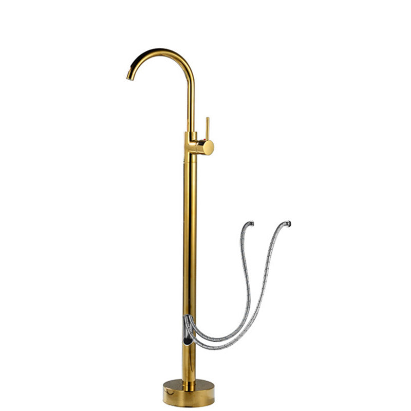 Modern 1-Handle Freestanding Faucet Floor Mounted Freestanding Bathtub Faucet Gold Wall Clearhalo 'Bathroom Remodel & Bathroom Fixtures' 'Bathtub Faucets' 'bathtub_faucets' 'Home Improvement' 'home_improvement' 'home_improvement_bathtub_faucets' 6381578