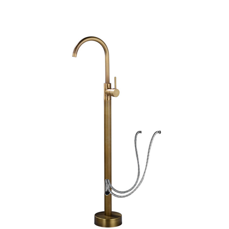 Modern 1-Handle Freestanding Faucet Floor Mounted Freestanding Bathtub Faucet Brass Wall Clearhalo 'Bathroom Remodel & Bathroom Fixtures' 'Bathtub Faucets' 'bathtub_faucets' 'Home Improvement' 'home_improvement' 'home_improvement_bathtub_faucets' 6381581