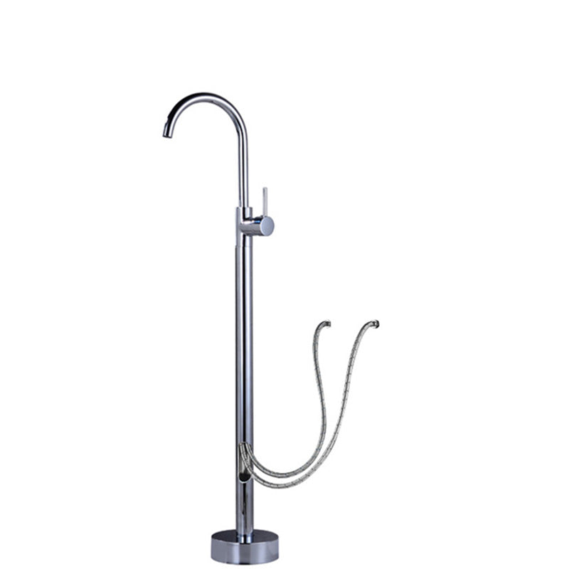 Modern 1-Handle Freestanding Faucet Floor Mounted Freestanding Bathtub Faucet Silver Wall Clearhalo 'Bathroom Remodel & Bathroom Fixtures' 'Bathtub Faucets' 'bathtub_faucets' 'Home Improvement' 'home_improvement' 'home_improvement_bathtub_faucets' 6381584