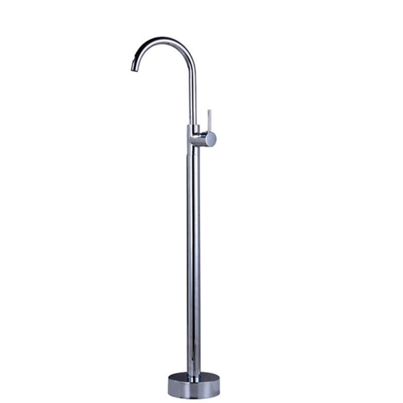 Modern 1-Handle Freestanding Faucet Floor Mounted Freestanding Bathtub Faucet Silver Ground Clearhalo 'Bathroom Remodel & Bathroom Fixtures' 'Bathtub Faucets' 'bathtub_faucets' 'Home Improvement' 'home_improvement' 'home_improvement_bathtub_faucets' 6381593