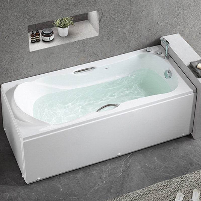 Modern Corner White Bathtub Acrylic Rectangle Back to Wall with Drain Bath Tub 63"L x 30"W x 27"H Tub Only Tub with Silver 5-Piece Set Clearhalo 'Bathroom Remodel & Bathroom Fixtures' 'Bathtubs' 'Home Improvement' 'home_improvement' 'home_improvement_bathtubs' 'Showers & Bathtubs' 6387159