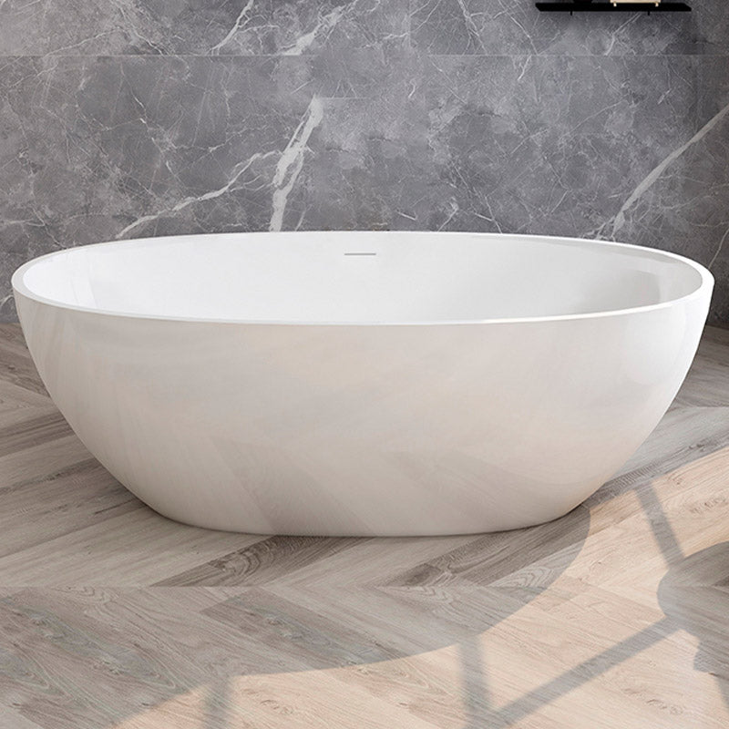 Modern Ellipse Stone Bathtub Freestand Soaking Bathtub with Drain Bath Tub Gloss White 1\ (2.5cm) Clearhalo 'Bathroom Remodel & Bathroom Fixtures' 'Bathtubs' 'Home Improvement' 'home_improvement' 'home_improvement_bathtubs' 'Showers & Bathtubs' 6387251