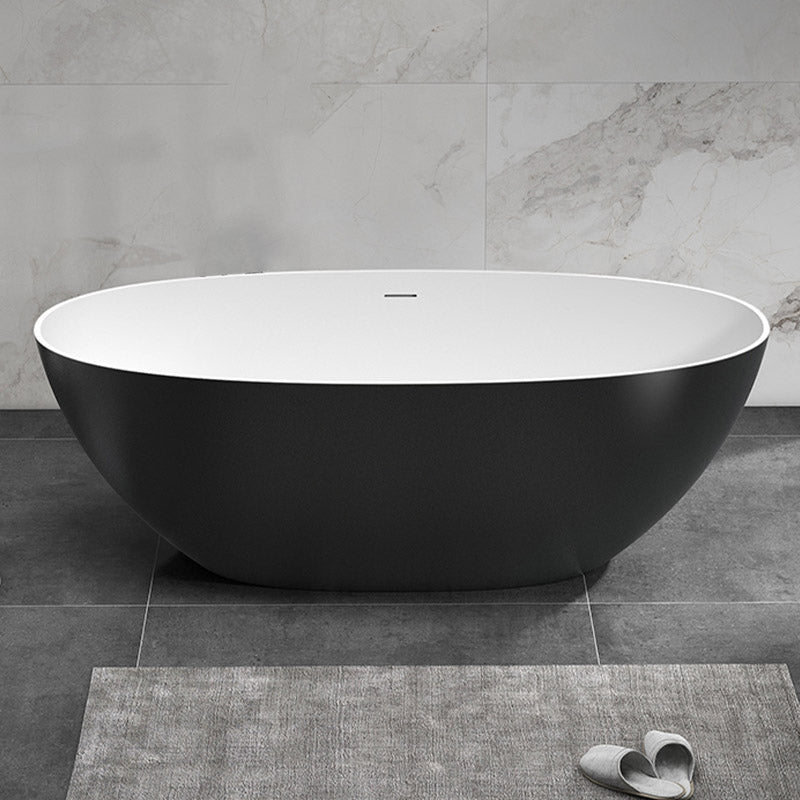 Modern Ellipse Stone Bathtub Freestand Soaking Bathtub with Drain Bath Tub Black Outer & White Inner 0.6\ (1.5cm) Clearhalo 'Bathroom Remodel & Bathroom Fixtures' 'Bathtubs' 'Home Improvement' 'home_improvement' 'home_improvement_bathtubs' 'Showers & Bathtubs' 6387252