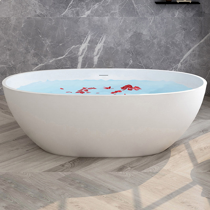 Modern Ellipse Stone Bathtub Freestand Soaking Bathtub with Drain Bath Tub Matte White 1\ (2.5cm) Clearhalo 'Bathroom Remodel & Bathroom Fixtures' 'Bathtubs' 'Home Improvement' 'home_improvement' 'home_improvement_bathtubs' 'Showers & Bathtubs' 6387258