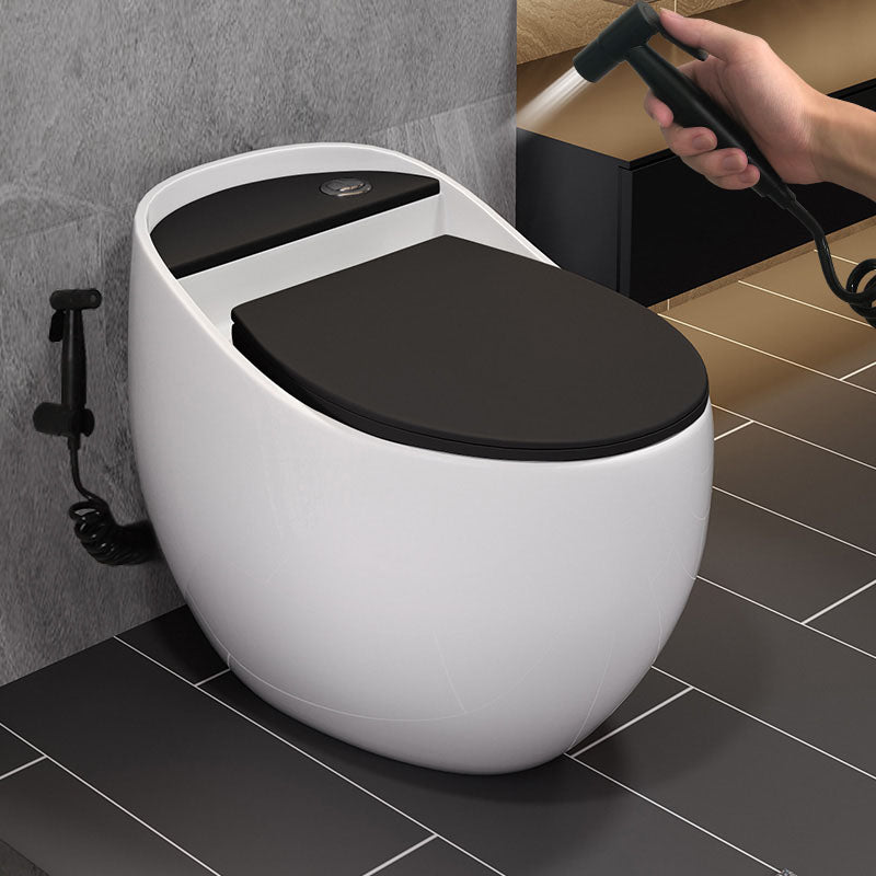 Concealed Tank Flush Toilet Modern Floor Mount One-Piece Toilet with Slow Close Seat Black/ White Toilet with Sprayer Clearhalo 'Bathroom Remodel & Bathroom Fixtures' 'Home Improvement' 'home_improvement' 'home_improvement_toilets' 'Toilets & Bidets' 'Toilets' 6387615