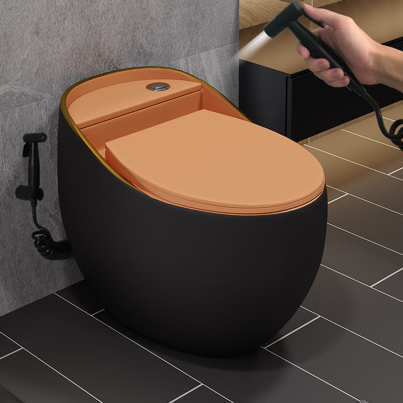 Concealed Tank Flush Toilet Modern Floor Mount One-Piece Toilet with Slow Close Seat Black/ Orange Toilet with Sprayer Clearhalo 'Bathroom Remodel & Bathroom Fixtures' 'Home Improvement' 'home_improvement' 'home_improvement_toilets' 'Toilets & Bidets' 'Toilets' 6387617