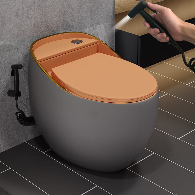 Concealed Tank Flush Toilet Modern Floor Mount One-Piece Toilet with Slow Close Seat Gray/ Orange Toilet with Sprayer 14" Clearhalo 'Bathroom Remodel & Bathroom Fixtures' 'Home Improvement' 'home_improvement' 'home_improvement_toilets' 'Toilets & Bidets' 'Toilets' 6387620