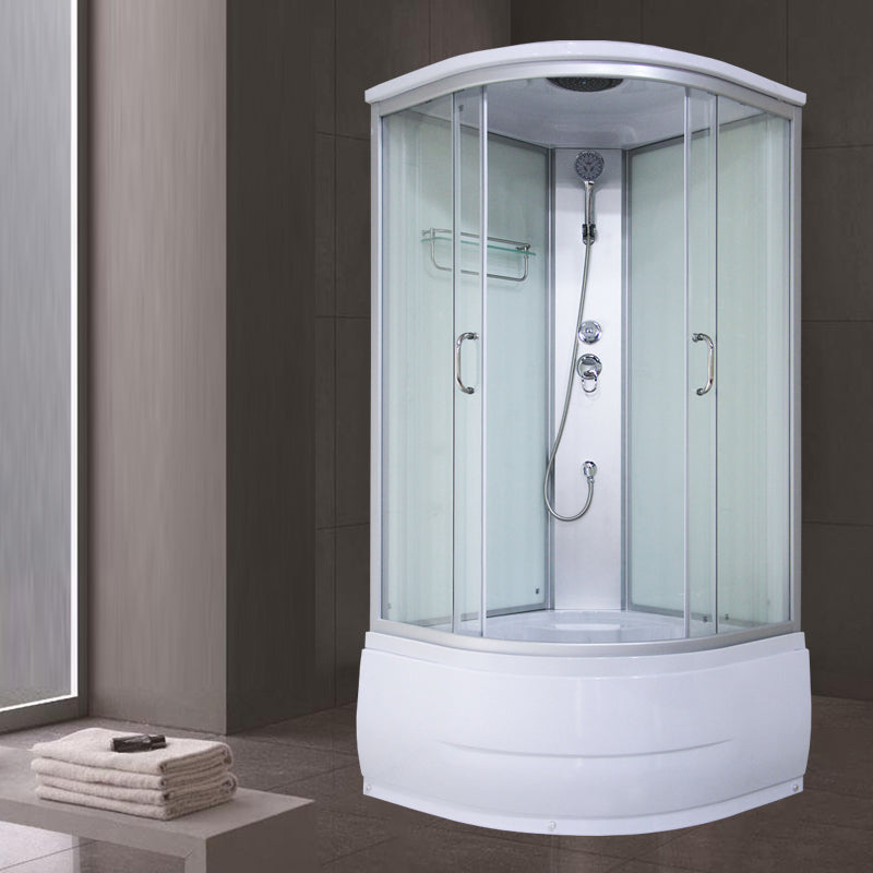 Corner Round Tub & Shower Kit Double Sliding Semi-Frameless Tub & Shower Kit White Clearhalo 'Bathroom Remodel & Bathroom Fixtures' 'Home Improvement' 'home_improvement' 'home_improvement_shower_stalls_enclosures' 'Shower Stalls & Enclosures' 'shower_stalls_enclosures' 'Showers & Bathtubs' 6387715