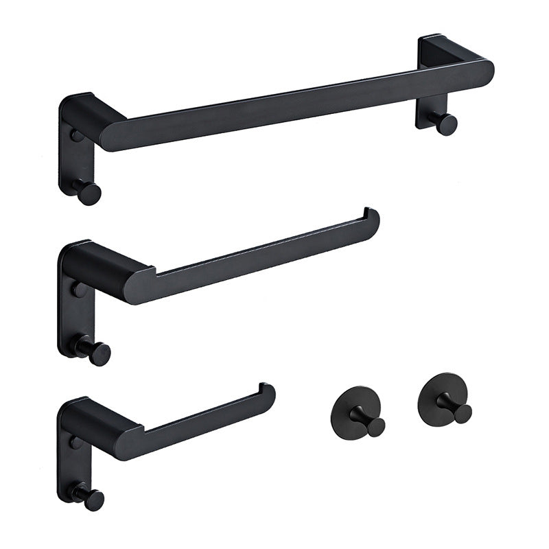 Metal Bathroom Set 5-piece Modern Style Black Bathroom Hardware Set Clearhalo 'Bathroom Hardware Sets' 'Bathroom Hardware' 'Bathroom Remodel & Bathroom Fixtures' 'bathroom_hardware_sets' 'Home Improvement' 'home_improvement' 'home_improvement_bathroom_hardware_sets' 6394249