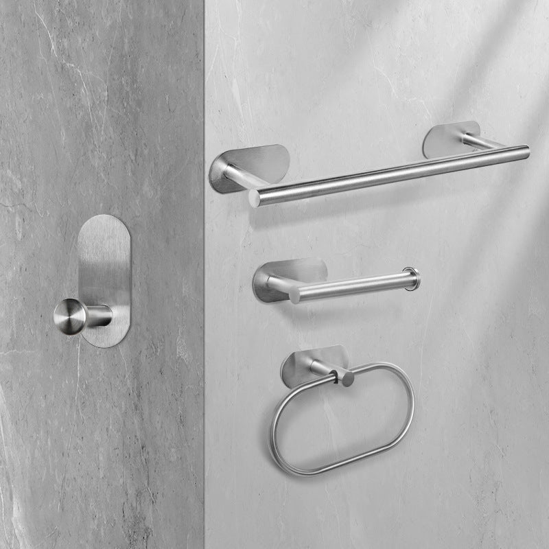 Stainless Steel Bathroom Set Modern Style Simple Bathroom Hardware Set Silver 4 Piece Set Clearhalo 'Bathroom Hardware Sets' 'Bathroom Hardware' 'Bathroom Remodel & Bathroom Fixtures' 'bathroom_hardware_sets' 'Home Improvement' 'home_improvement' 'home_improvement_bathroom_hardware_sets' 6394252