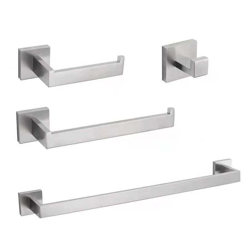 Stainless Steel Bathroom Hardware Modern Style Simple Bathroom Hardware Set Silver 4 Piece Set Clearhalo 'Bathroom Hardware Sets' 'Bathroom Hardware' 'Bathroom Remodel & Bathroom Fixtures' 'bathroom_hardware_sets' 'Home Improvement' 'home_improvement' 'home_improvement_bathroom_hardware_sets' 6394274