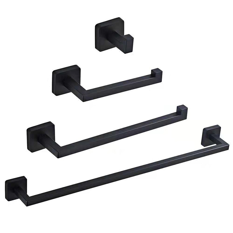 Stainless Steel Bathroom Hardware Modern Style Simple Bathroom Hardware Set Black 4 Piece Set Clearhalo 'Bathroom Hardware Sets' 'Bathroom Hardware' 'Bathroom Remodel & Bathroom Fixtures' 'bathroom_hardware_sets' 'Home Improvement' 'home_improvement' 'home_improvement_bathroom_hardware_sets' 6394275