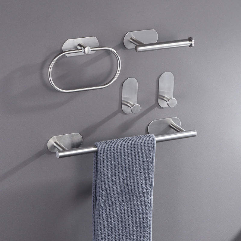 Metal Silver Bathroom Hardware Set 5 - Piece Adhesive Mount Bathroom  Hardware - Clearhalo