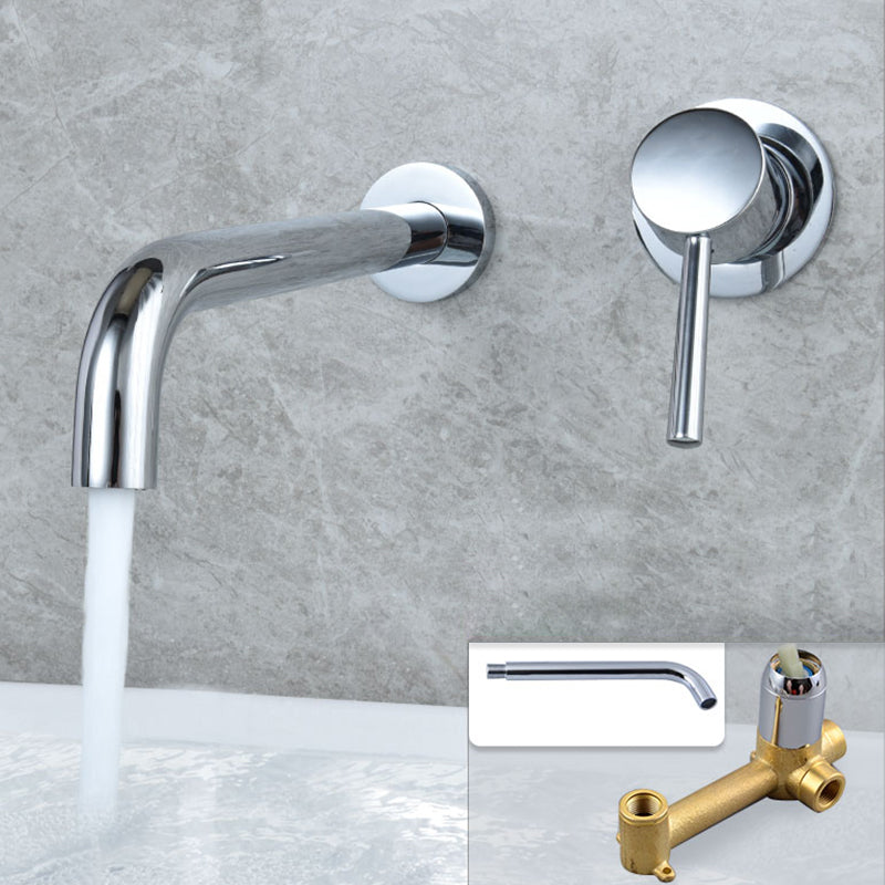 Industrial Wall Mounted Bathroom Faucet Lever Handles Solid Brass Circular Faucet Chrome 10 Inches Clearhalo 'Bathroom Remodel & Bathroom Fixtures' 'Bathroom Sink Faucets' 'Bathroom Sinks & Faucet Components' 'bathroom_sink_faucets' 'Home Improvement' 'home_improvement' 'home_improvement_bathroom_sink_faucets' 6399249