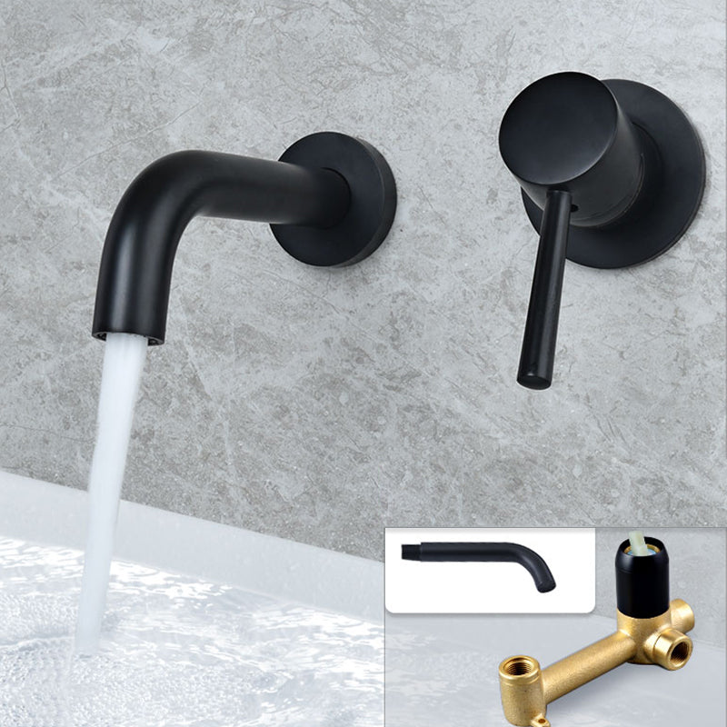 Industrial Wall Mounted Bathroom Faucet Lever Handles Solid Brass Circular Faucet Black 6 Inches Clearhalo 'Bathroom Remodel & Bathroom Fixtures' 'Bathroom Sink Faucets' 'Bathroom Sinks & Faucet Components' 'bathroom_sink_faucets' 'Home Improvement' 'home_improvement' 'home_improvement_bathroom_sink_faucets' 6399252