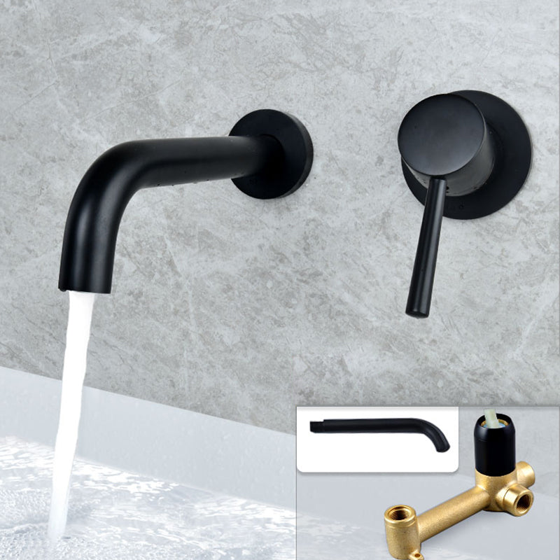 Industrial Wall Mounted Bathroom Faucet Lever Handles Solid Brass Circular Faucet Black 8 Inches Clearhalo 'Bathroom Remodel & Bathroom Fixtures' 'Bathroom Sink Faucets' 'Bathroom Sinks & Faucet Components' 'bathroom_sink_faucets' 'Home Improvement' 'home_improvement' 'home_improvement_bathroom_sink_faucets' 6399253