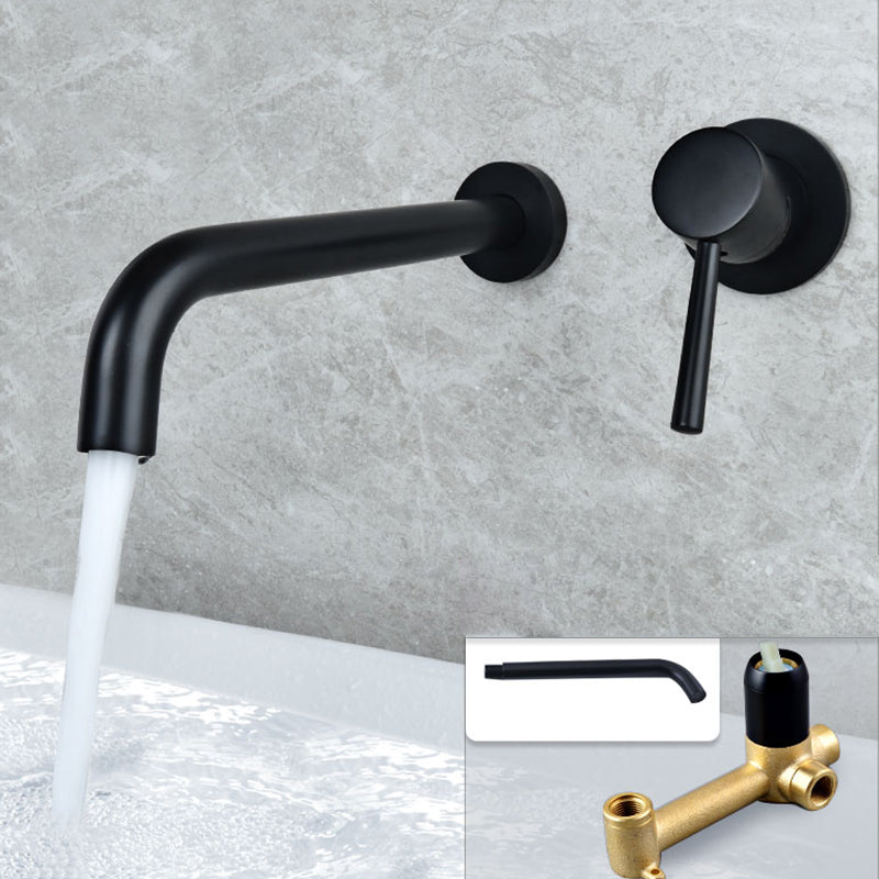 Industrial Wall Mounted Bathroom Faucet Lever Handles Solid Brass Circular Faucet Black 10 Inches Clearhalo 'Bathroom Remodel & Bathroom Fixtures' 'Bathroom Sink Faucets' 'Bathroom Sinks & Faucet Components' 'bathroom_sink_faucets' 'Home Improvement' 'home_improvement' 'home_improvement_bathroom_sink_faucets' 6399256