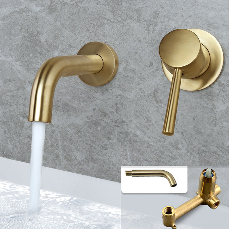 Industrial Wall Mounted Bathroom Faucet Lever Handles Solid Brass Circular Faucet Gold 6 Inches Clearhalo 'Bathroom Remodel & Bathroom Fixtures' 'Bathroom Sink Faucets' 'Bathroom Sinks & Faucet Components' 'bathroom_sink_faucets' 'Home Improvement' 'home_improvement' 'home_improvement_bathroom_sink_faucets' 6399257