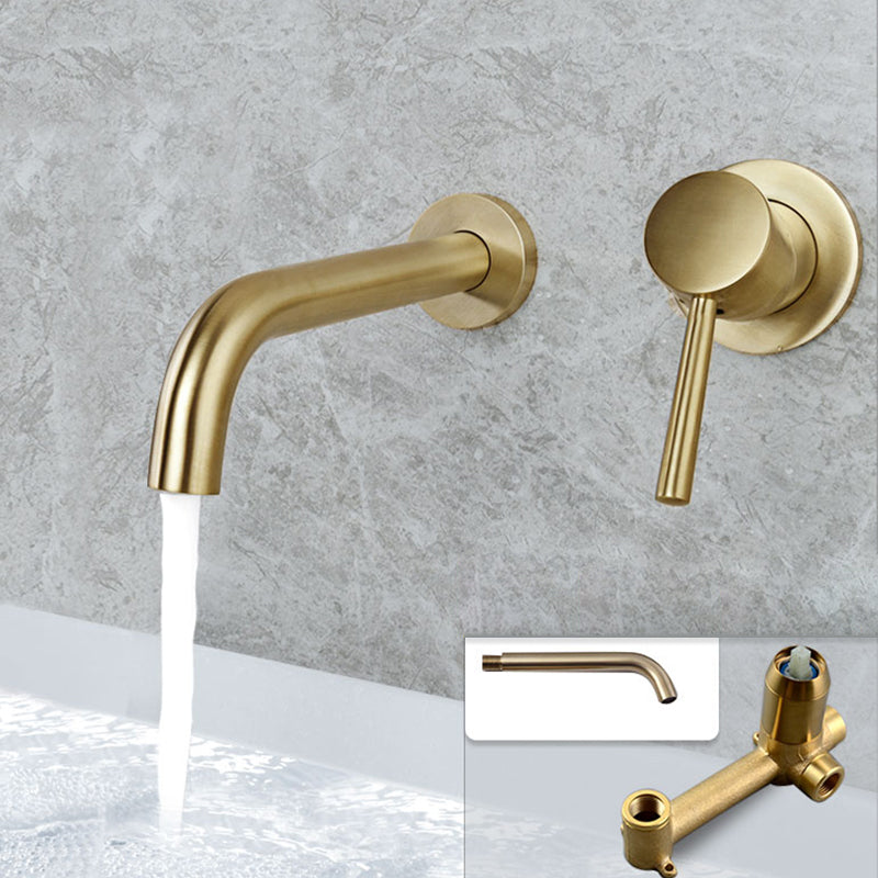 Industrial Wall Mounted Bathroom Faucet Lever Handles Solid Brass Circular Faucet Gold 8 Inches Clearhalo 'Bathroom Remodel & Bathroom Fixtures' 'Bathroom Sink Faucets' 'Bathroom Sinks & Faucet Components' 'bathroom_sink_faucets' 'Home Improvement' 'home_improvement' 'home_improvement_bathroom_sink_faucets' 6399260
