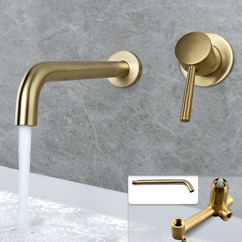 Industrial Wall Mounted Bathroom Faucet Lever Handles Solid Brass Circular Faucet Gold 10 Inches Clearhalo 'Bathroom Remodel & Bathroom Fixtures' 'Bathroom Sink Faucets' 'Bathroom Sinks & Faucet Components' 'bathroom_sink_faucets' 'Home Improvement' 'home_improvement' 'home_improvement_bathroom_sink_faucets' 6399261