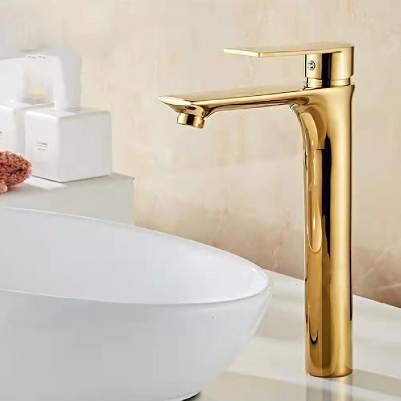 Glam Vessel Sink Faucet Brass Lever Handles with Water Hose Basin Lavatory Faucet Clearhalo 'Bathroom Remodel & Bathroom Fixtures' 'Bathroom Sink Faucets' 'Bathroom Sinks & Faucet Components' 'bathroom_sink_faucets' 'Home Improvement' 'home_improvement' 'home_improvement_bathroom_sink_faucets' 6399274