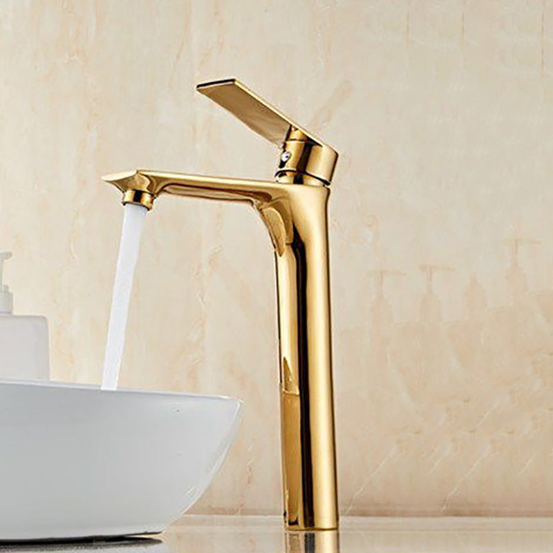 Glam Vessel Sink Faucet Brass Lever Handles with Water Hose Basin Lavatory Faucet Gold 11.8" Clearhalo 'Bathroom Remodel & Bathroom Fixtures' 'Bathroom Sink Faucets' 'Bathroom Sinks & Faucet Components' 'bathroom_sink_faucets' 'Home Improvement' 'home_improvement' 'home_improvement_bathroom_sink_faucets' 6399277