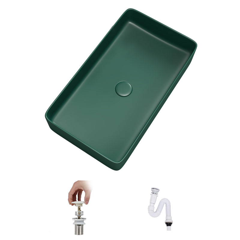 Contemporary Bathroom Sink Porcelain Rectangular Vessel Bathroom Sink 24"L x 13"W x 4"H Green Sink Clearhalo 'Bathroom Remodel & Bathroom Fixtures' 'Bathroom Sinks & Faucet Components' 'Bathroom Sinks' 'bathroom_sink' 'Home Improvement' 'home_improvement' 'home_improvement_bathroom_sink' 6399749