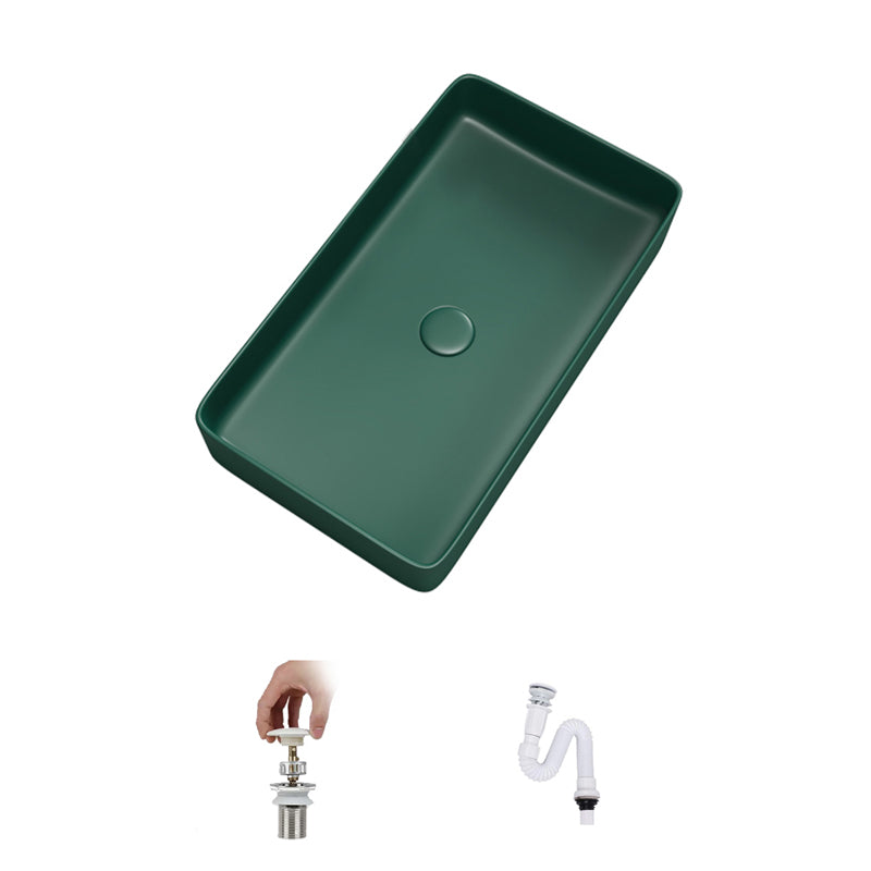 Contemporary Bathroom Sink Porcelain Rectangular Vessel Bathroom Sink 20"L x 13"W x 5"H Green Sink Clearhalo 'Bathroom Remodel & Bathroom Fixtures' 'Bathroom Sinks & Faucet Components' 'Bathroom Sinks' 'bathroom_sink' 'Home Improvement' 'home_improvement' 'home_improvement_bathroom_sink' 6399754