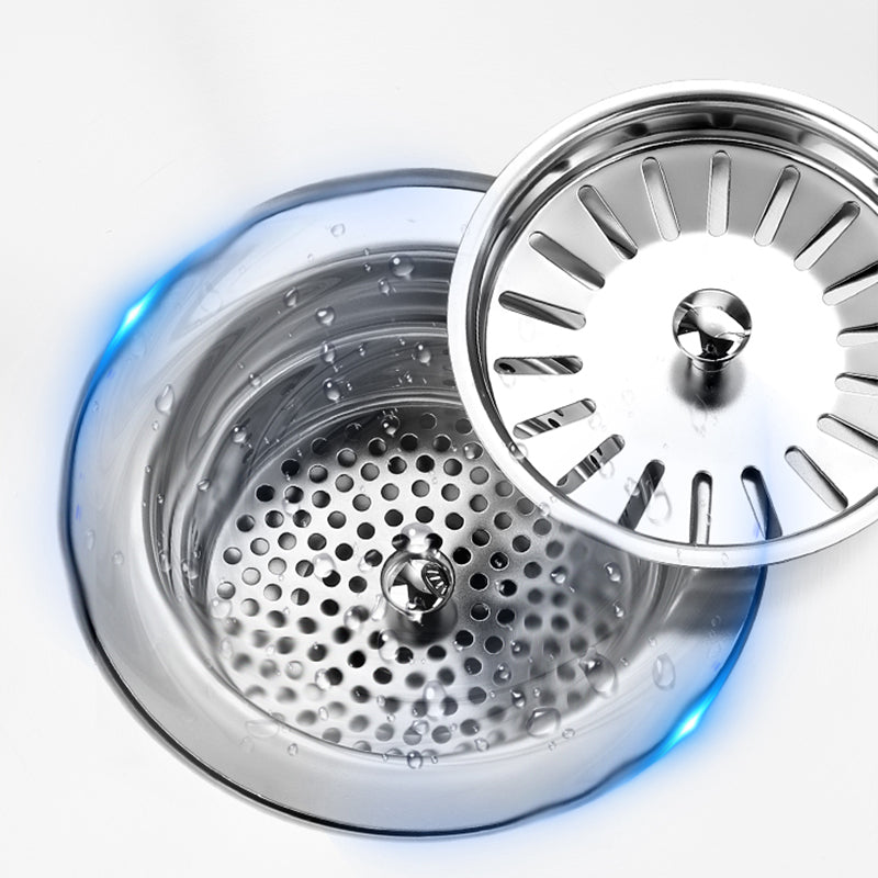 Classic Style Kitchen Sink Stainless Steel 1 Holes Kitchen Sink with Drain Strainer Kit Clearhalo 'Home Improvement' 'home_improvement' 'home_improvement_kitchen_sinks' 'Kitchen Remodel & Kitchen Fixtures' 'Kitchen Sinks & Faucet Components' 'Kitchen Sinks' 'kitchen_sinks' 6400719