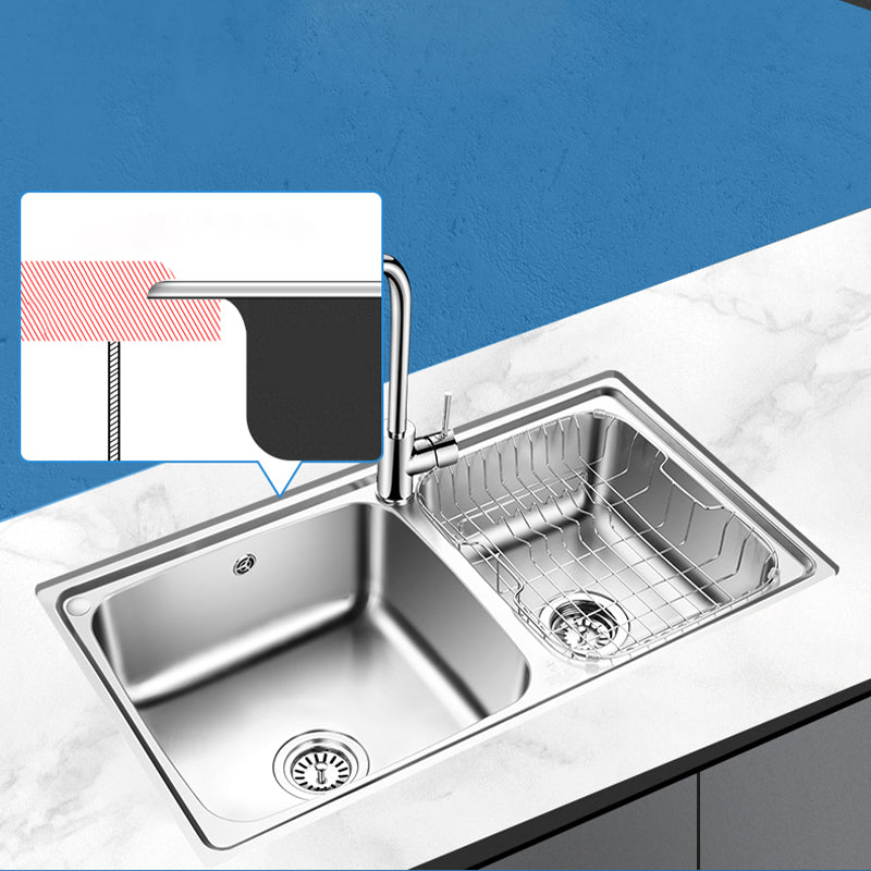 Classic Style Kitchen Sink Stainless Steel 1 Holes Kitchen Sink with Drain Strainer Kit Clearhalo 'Home Improvement' 'home_improvement' 'home_improvement_kitchen_sinks' 'Kitchen Remodel & Kitchen Fixtures' 'Kitchen Sinks & Faucet Components' 'Kitchen Sinks' 'kitchen_sinks' 6400728