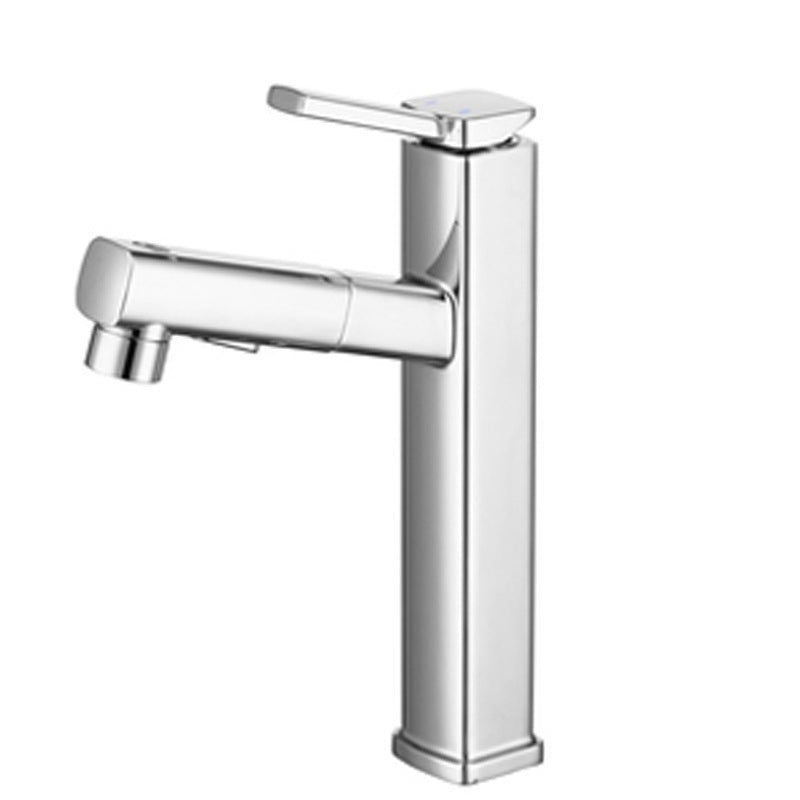 Contemporary Vessel Sink Faucet Copper Single Handle Low Arc Retractable Vessel Faucet Chrome 7.5" Clearhalo 'Bathroom Remodel & Bathroom Fixtures' 'Bathroom Sink Faucets' 'Bathroom Sinks & Faucet Components' 'bathroom_sink_faucets' 'Home Improvement' 'home_improvement' 'home_improvement_bathroom_sink_faucets' 6400980