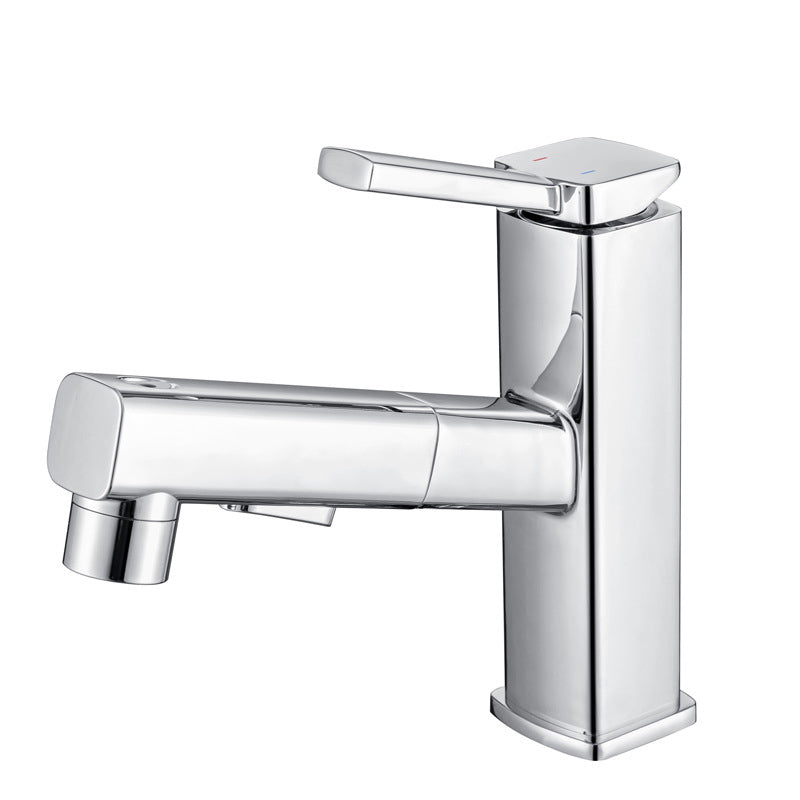 Contemporary Vessel Sink Faucet Copper Single Handle Low Arc Retractable Vessel Faucet Chrome 6.3" Clearhalo 'Bathroom Remodel & Bathroom Fixtures' 'Bathroom Sink Faucets' 'Bathroom Sinks & Faucet Components' 'bathroom_sink_faucets' 'Home Improvement' 'home_improvement' 'home_improvement_bathroom_sink_faucets' 6400984