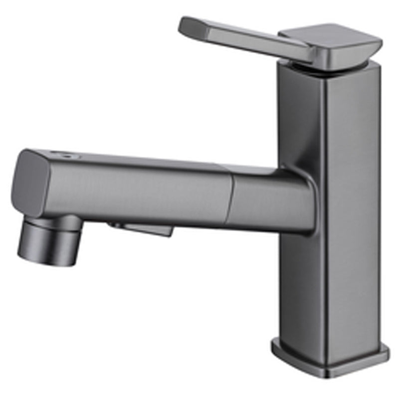 Contemporary Vessel Sink Faucet Copper Single Handle Low Arc Retractable Vessel Faucet Silver Gray 6.3" Clearhalo 'Bathroom Remodel & Bathroom Fixtures' 'Bathroom Sink Faucets' 'Bathroom Sinks & Faucet Components' 'bathroom_sink_faucets' 'Home Improvement' 'home_improvement' 'home_improvement_bathroom_sink_faucets' 6400986