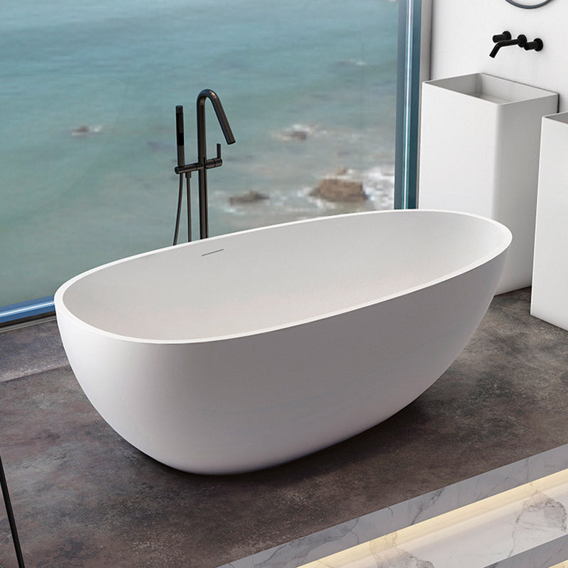 Modern Stone Bathtub Freestand Soaking Bathtub with Drain Bath Tub Matte White 63"L x 31"W x 21"H Clearhalo 'Bathroom Remodel & Bathroom Fixtures' 'Bathtubs' 'Home Improvement' 'home_improvement' 'home_improvement_bathtubs' 'Showers & Bathtubs' 6401917