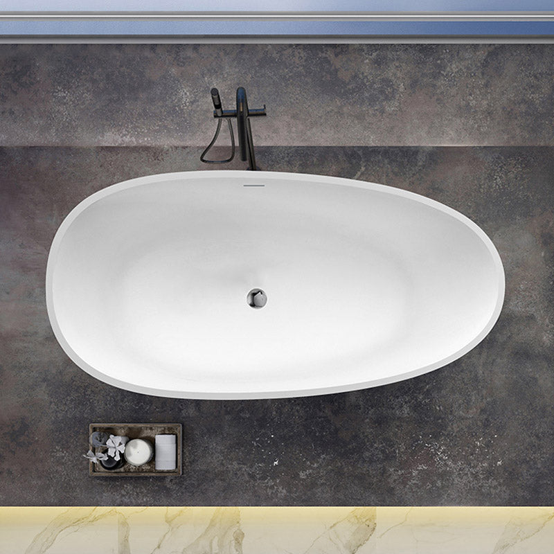 Modern Stone Bathtub Freestand Soaking Bathtub with Drain Bath Tub Matte White 59"L x 31"W x 21"H Clearhalo 'Bathroom Remodel & Bathroom Fixtures' 'Bathtubs' 'Home Improvement' 'home_improvement' 'home_improvement_bathtubs' 'Showers & Bathtubs' 6401918