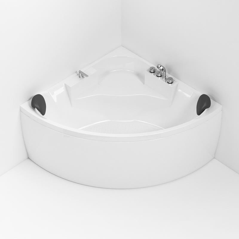 Modern Corner White Acrylic Bathtub Back to Wall with Drain and Massage Device Bath Tub Tub Only Tub with Silver 5-Piece Set Clearhalo 'Bathroom Remodel & Bathroom Fixtures' 'Bathtubs' 'Home Improvement' 'home_improvement' 'home_improvement_bathtubs' 'Showers & Bathtubs' 6401994