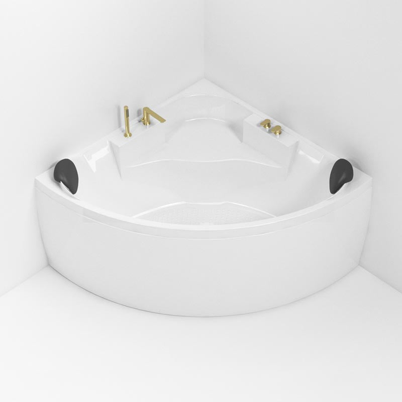 Modern Corner White Acrylic Bathtub Back to Wall with Drain and Massage Device Bath Tub Tub Only Tub with Gold 4-Piece Set Clearhalo 'Bathroom Remodel & Bathroom Fixtures' 'Bathtubs' 'Home Improvement' 'home_improvement' 'home_improvement_bathtubs' 'Showers & Bathtubs' 6401997