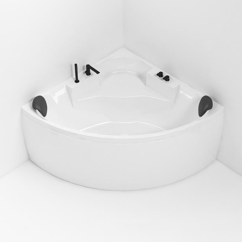 Modern Corner White Acrylic Bathtub Back to Wall with Drain and Massage Device Bath Tub Tub Only Tub with Black 4-Piece Set Clearhalo 'Bathroom Remodel & Bathroom Fixtures' 'Bathtubs' 'Home Improvement' 'home_improvement' 'home_improvement_bathtubs' 'Showers & Bathtubs' 6402000