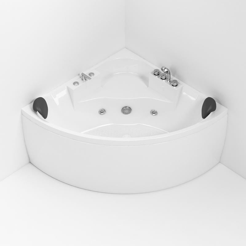 Modern Corner White Acrylic Bathtub Back to Wall with Drain and Massage Device Bath Tub Massage Tub with Silver 5-Piece Set Clearhalo 'Bathroom Remodel & Bathroom Fixtures' 'Bathtubs' 'Home Improvement' 'home_improvement' 'home_improvement_bathtubs' 'Showers & Bathtubs' 6402002