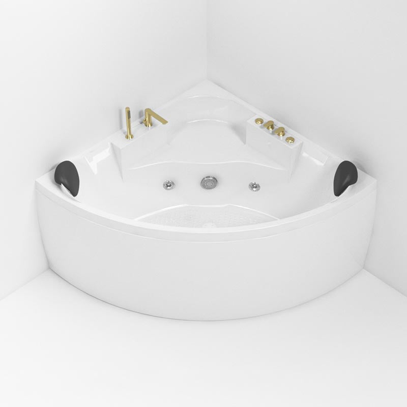 Modern Corner White Acrylic Bathtub Back to Wall with Drain and Massage Device Bath Tub Massage Tub with Gold 4-Piece Set Clearhalo 'Bathroom Remodel & Bathroom Fixtures' 'Bathtubs' 'Home Improvement' 'home_improvement' 'home_improvement_bathtubs' 'Showers & Bathtubs' 6402005