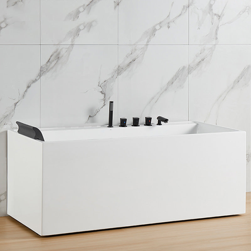 Modern White Rectangle Bathtub Acrylic Freestand Soaking Bathtub with Drain Bath Tub 55"L x 28"W x 23"H Right Tub with Black 5-Piece Set Clearhalo 'Bathroom Remodel & Bathroom Fixtures' 'Bathtubs' 'Home Improvement' 'home_improvement' 'home_improvement_bathtubs' 'Showers & Bathtubs' 6402153