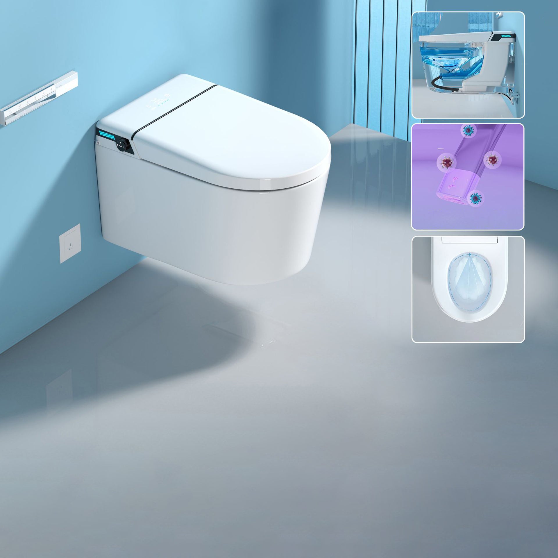 Modern One Piece Toilet Wall Mount Toilet Bowl with Seat for Washroom Automatic Lid & Splash Proof Clearhalo 'Bathroom Remodel & Bathroom Fixtures' 'Home Improvement' 'home_improvement' 'home_improvement_toilets' 'Toilets & Bidets' 'Toilets' 6402181