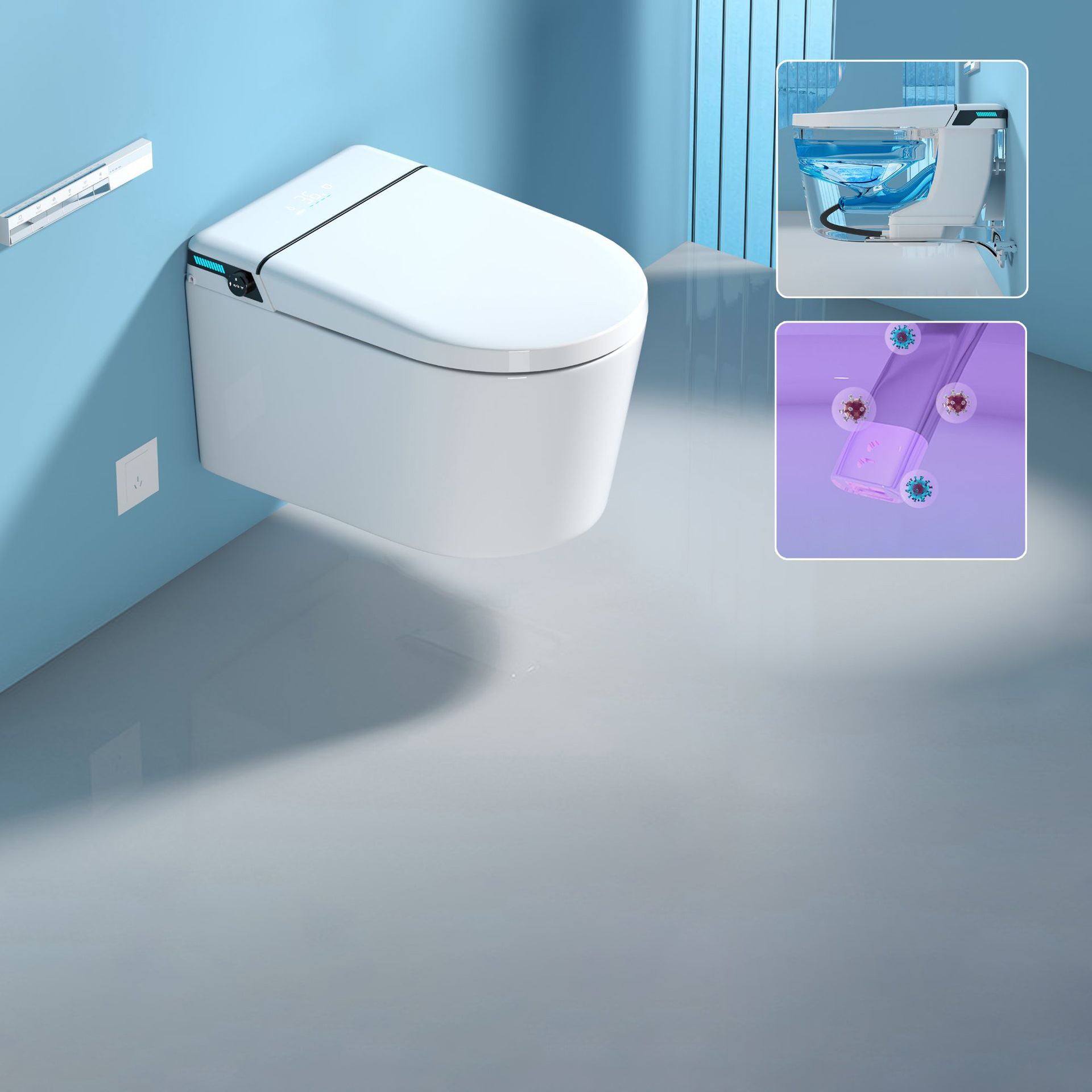 Modern One Piece Toilet Wall Mount Toilet Bowl with Seat for Washroom Automatic Lid Clearhalo 'Bathroom Remodel & Bathroom Fixtures' 'Home Improvement' 'home_improvement' 'home_improvement_toilets' 'Toilets & Bidets' 'Toilets' 6402182