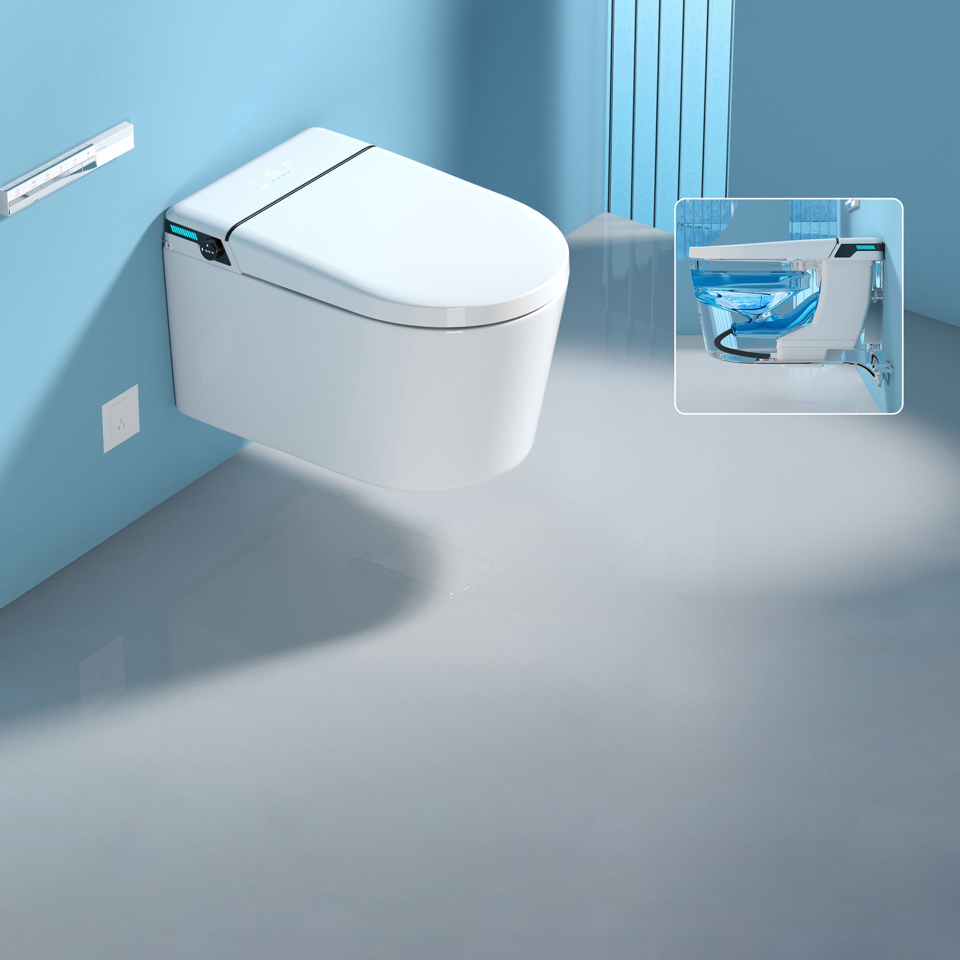 Modern One Piece Toilet Wall Mount Toilet Bowl with Seat for Washroom Manual Lid (Standard) Clearhalo 'Bathroom Remodel & Bathroom Fixtures' 'Home Improvement' 'home_improvement' 'home_improvement_toilets' 'Toilets & Bidets' 'Toilets' 6402186