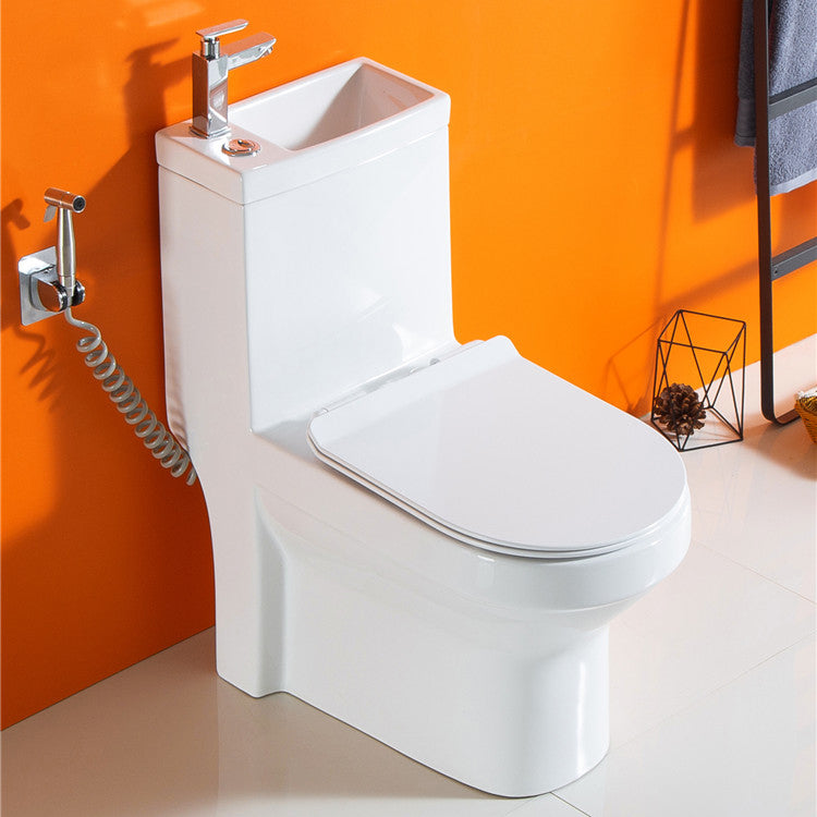 Modern Floor Mount Toilet Bowl Elong Toilet with Seat for Bathroom Cold Water tap Toilet with Sprayer 16" Clearhalo 'Bathroom Remodel & Bathroom Fixtures' 'Home Improvement' 'home_improvement' 'home_improvement_toilets' 'Toilets & Bidets' 'Toilets' 6402200