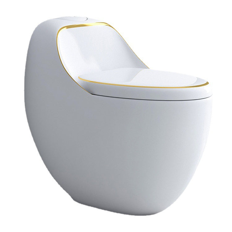 Modern Elong Toilet Bowl Floor Mount Toilet with Seat for Bathroom White/ Gold Clearhalo 'Bathroom Remodel & Bathroom Fixtures' 'Home Improvement' 'home_improvement' 'home_improvement_toilets' 'Toilets & Bidets' 'Toilets' 6402291